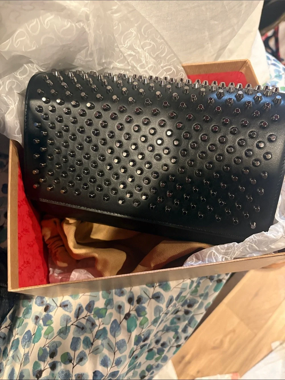Christian Louboutin Black Spiked Leather Clutch